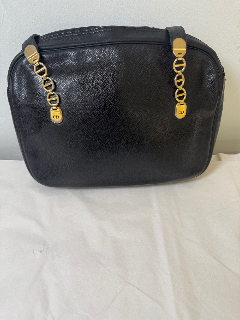 Christian Dior Black Leather Shoulder Bag with CD Gold Chain Accents - Picture 2 of 16
